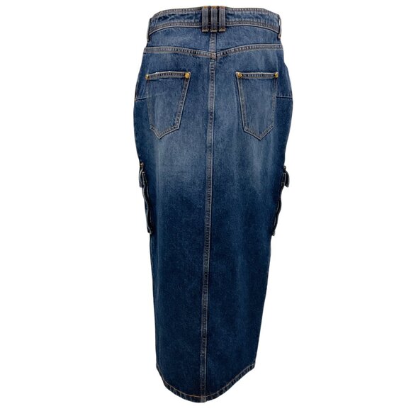 Balmain Dark Denim Cargo Midi Skirt - Picture 3 of 5